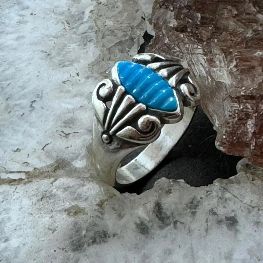 Carolyn Pollack Sterling Marquise Carved Turquoise Decorated Ring For Women - Picture 3 of 10